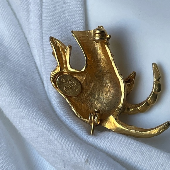 Vintage Retro 1950s De Nicole Brass Horned Goat Pan Brooch Pin Signed Rare - Picture 5 of 6